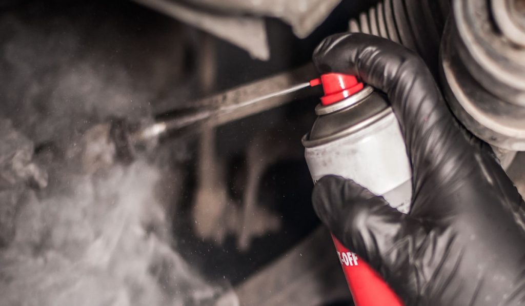 closeup view of a hand spraying a Degreaser 