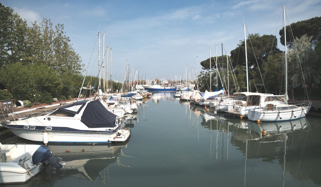 Boats in Cesenatico on the canal port 