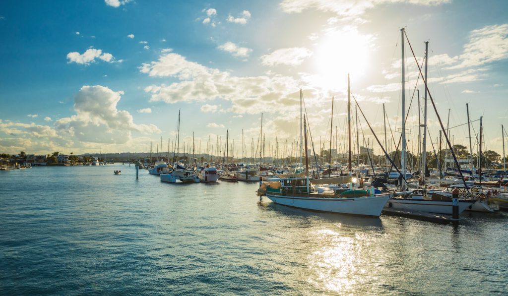 Sunset in yacht marina, Australia