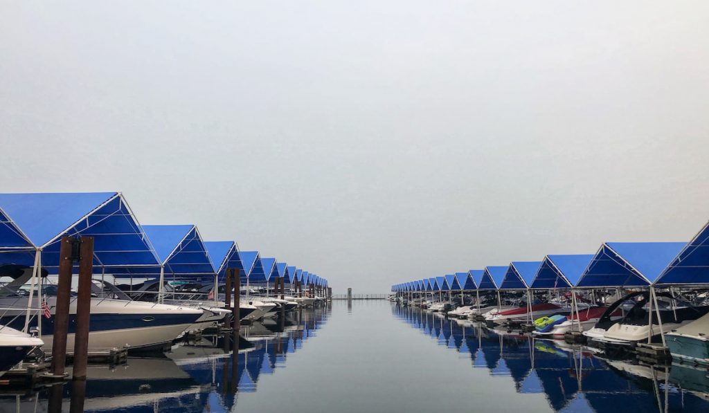 marina dock with cover and boats