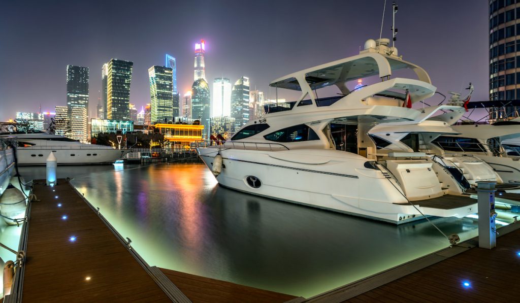 the marina and shanghai at night

